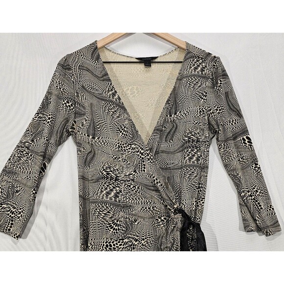 VTG Express Womens Wrap Dress Modal Knit 90s Y2K Fairy Grunge Animal Print Small - Picture 8 of 13